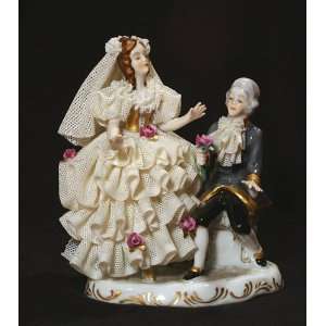   Wedding German Dresden Porcelain Fired Lace Figurine: Home & Kitchen