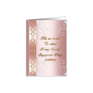  Engagement party invitation pink satin gold text Card 