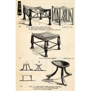  1854 Woodcut Ancient Egyptian Furniture Stools British 