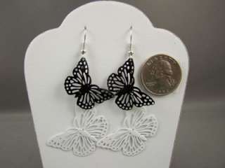 Black white butterfly filigree long dangle earrings NEW  