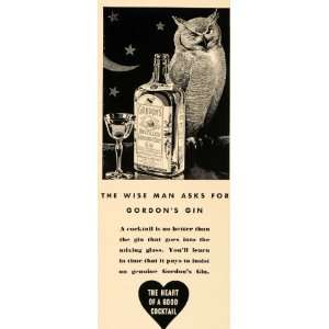  London Dry Gin Liquor Owl   Original Print Ad