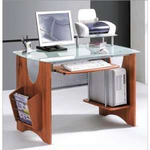  Glass Top Desk with Side Rack and CPU Holder Finish Teak 