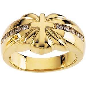  R7049D 14K Yellow Gold Ring Cross Ring W/Diamond Jewelry