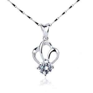   Sterling Silver Crown CZ Simulated Diamond Pendant Necklace Jewelry