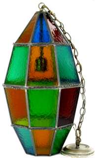  MOD HIP HOLLYWOOD CALIF STAINED GLASS HUGE HANGING PENDANT LAMP 