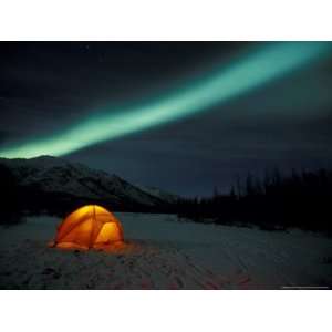 Campers Tent Under Curtains of Green Northern Lights, Brooks Range 