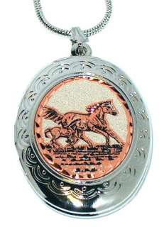 HORSES WESTERN SILVER PHOTO LOCKET NECKLACE JEWELRY  