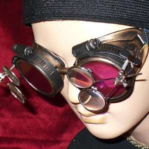 Steampunk Goggles Glasses magnifying lens Gold red D  