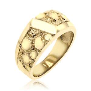 MENS 14K SOLID YELLOW GOLD WIDE NUGGET RING BAND  
