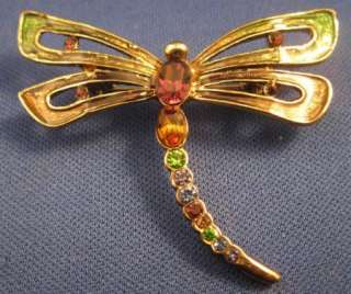 Monet Dragonfly Figural Pin Brooch Enamel Colored Stone  