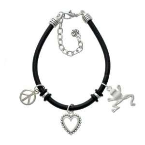 Large Matte Silver Tree Frog Black Peace Love Charm Bracelet [Jewelry]