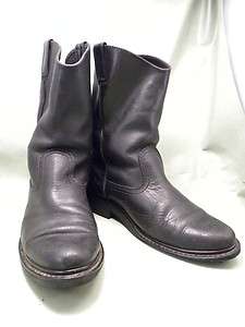 Pull On Work Black Leather 9.5 Mens Western Boots  