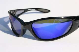 Premium Gloss BLack polarized sunglasses Blue Revo mirror lens Fishing 