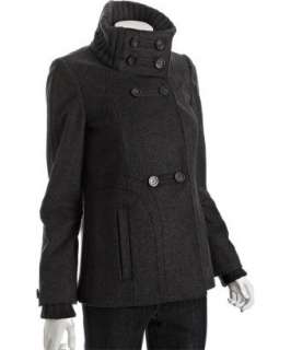 Andrew Marc charcoal wool cashmere rib knit collar coat   up 