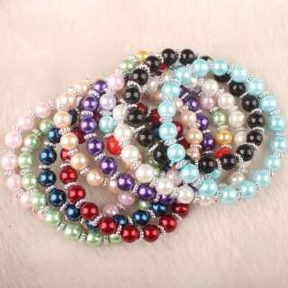 10X Multicolor Imitation Glass Pearl Round Bead Stretchy Bracelet 