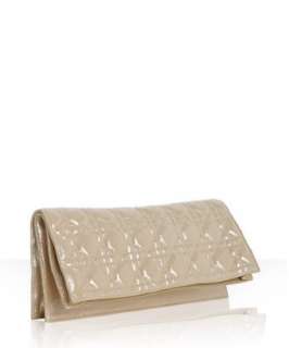 Christian Dior beige quilted metallic calfskin foldover clutch 