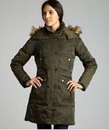 London Fog army green quilted faux fur hooded down coat style 