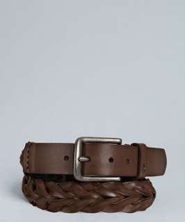 John Varvatos Star USA brown leather zipper braid belt   up to 