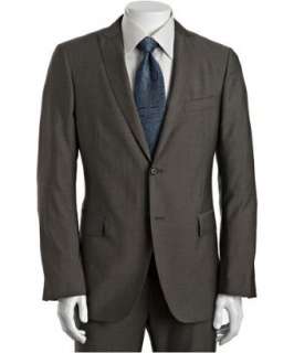 John Varvatos stone grey wool mohair 2 button suit with flat front 