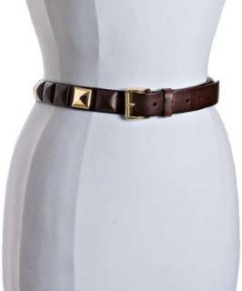 Linea Pelle dark brown leather and gold pyramid studded belt   