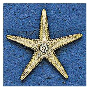   Gold Large Pave Starfish Nautical Pendant Brooch