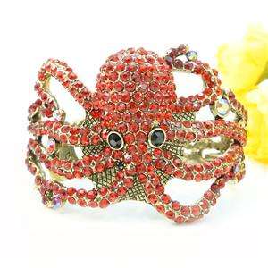 Retro Cute Octopus Bracelet Cuff Red Swarovski Crystal Bangle  