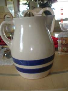 BLUE STRIPE R.R.P. Co Roseville Ohio Pottery Pitcher  
