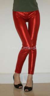 Shiny red silky leggings tight pants rock punk pt355 M  