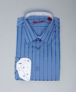 Robert Graham sky striped check cotton Chuck button front shirt