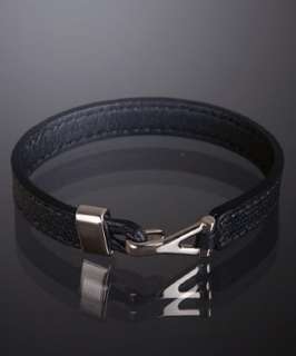 Yves Saint Laurent black leather Y Cone bracelet   