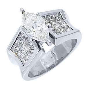   Gold 3.93 Carats Marquise & Invisible Princess Diamond Engagement Ring