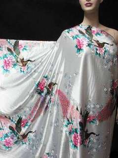   Quliting dressmaking Print Satin Kimono Fabric peacock Print Yardage