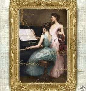 Ladies Piano Violin Dollhouse Victorian House Art Music  