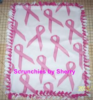 Breast Cancer Pink Ribbon Tied Fleece Blanket White  