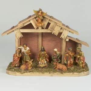  11 Piece Christmas Nativity Set with Wooden Stable 