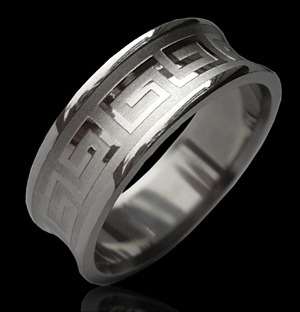   GREEK DESIGN CONCAVE STAINLESS STEEL RING / MENS BAND NEW Y½  