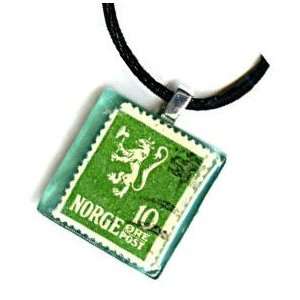  Postage Stamp Pendant Necklace   Vintage from Norway 