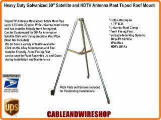 Satellite TV Antenna Mast 5 Foot 60 Tripod Roof Mount  