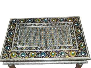 Coffee Table Silver Finish Inlaid Paint India Furniture 36x24x18 