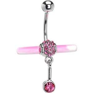 Pink Gem GLOW STICK Dangle Belly Ring Light Stick