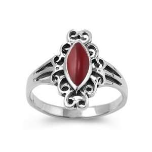   Silver 17mm Marquise Red Stone Ring (Size 5   9)   Size 7 Jewelry
