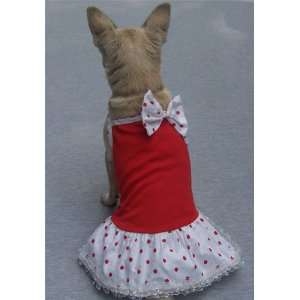    Puppy Polka dot Cute dress White Red Dog outfit S