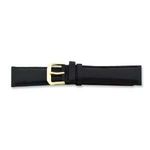    6mm Black Smooth Leather Gold tone Watch Band Ring Size 6 Jewelry