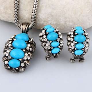   turquoise bead twisted tibet silver vtg earrings necklace set  