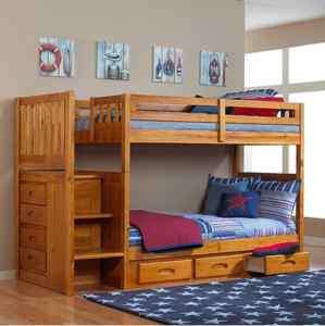 Twin Over Twin Mission Staircase Stair Stepper Bunk Bed  