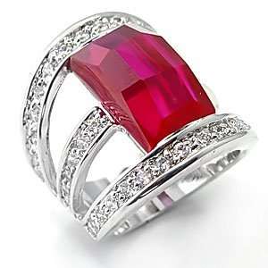  Gorgeous Ruby Red Solitaire Pave Band CZ Ring Jewelry