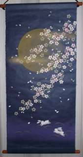 New Hand Painted Wall Hanging Rabbit/Moon Japan  