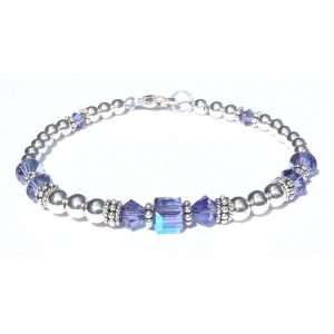 December Tanzanite Sterling Silver Swarovski Crystal Bracelets   LARGE 