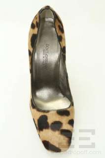 Dolce & Gabbana Brown Leopard Print Ponyhair Stacked Heel Pumps Size 