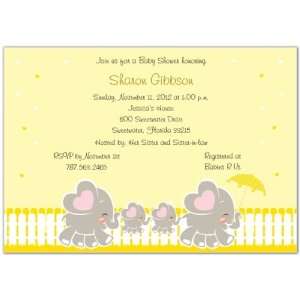   Elephant Family with Twins Baby Shower Invitations   Set of 20 Baby
